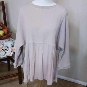 Kailey&Co.- Beige Waffle Knit Baby Doll Top